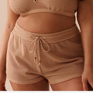 Le Vie en Rose Coconut Crochet Swim Mid Rise Shorts Cover Up Size L